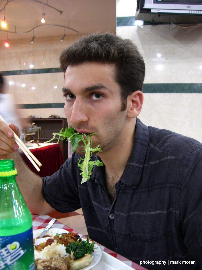 Shahaub eating his greens